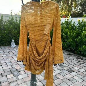 Andrea Iyamah Mustard Yellow Crochet Dress